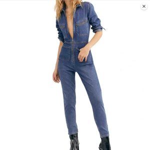 Free People Lennox Skinny Fit Denim Jumpsuit Size M